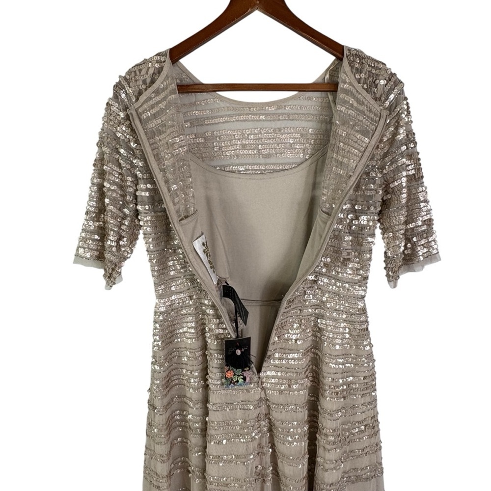 NWT Johnny Was Champagne Beaded Mesh Dress Size 4 Cocktail Party Evening Event - Picture 7 of 14